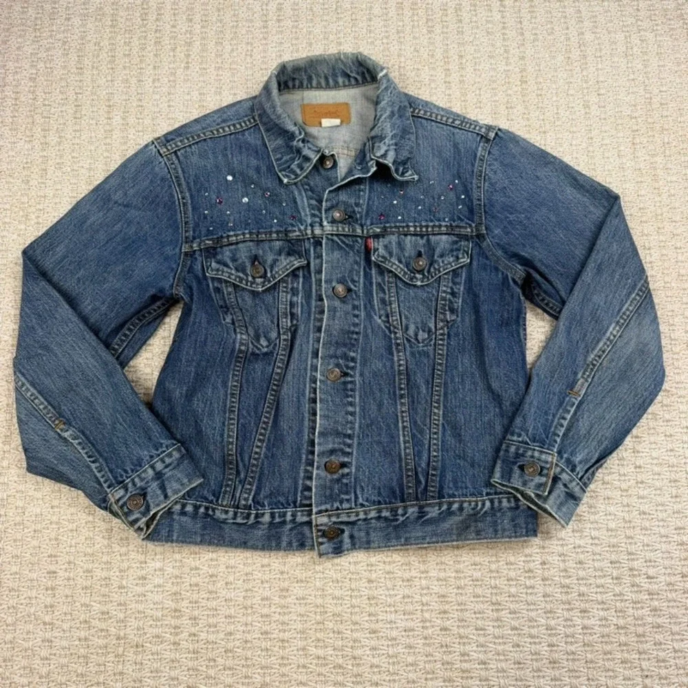 VTG Levis Type III‎ Rhinestone Bedazzled Denim Jacket Made USA 524 L